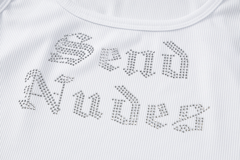 Women's Sexy U-Neck Sleeveless Short Vest Casual Fashion American Style Spring Summer Rhinestone Detail_ecoleips.com