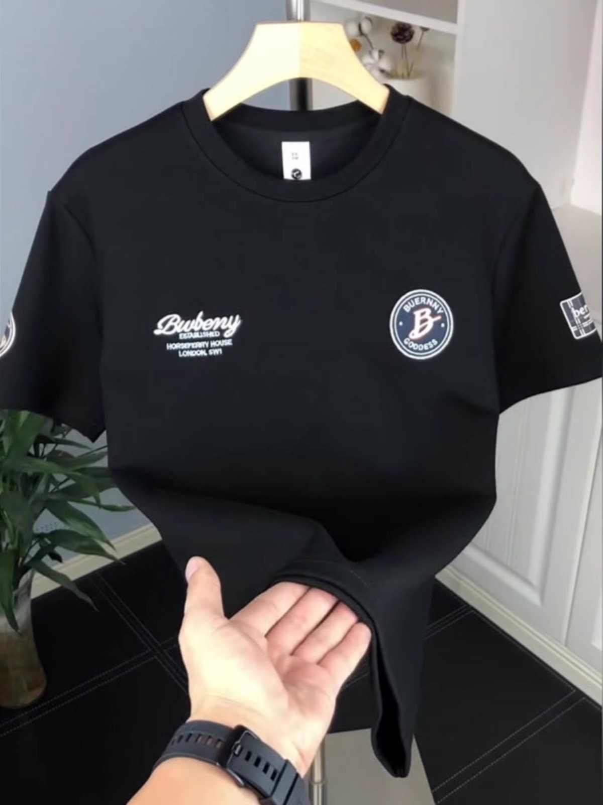 Herren T-shirt Mit Rundhalsausschnitt Und Label Print Premium_voghion.com
