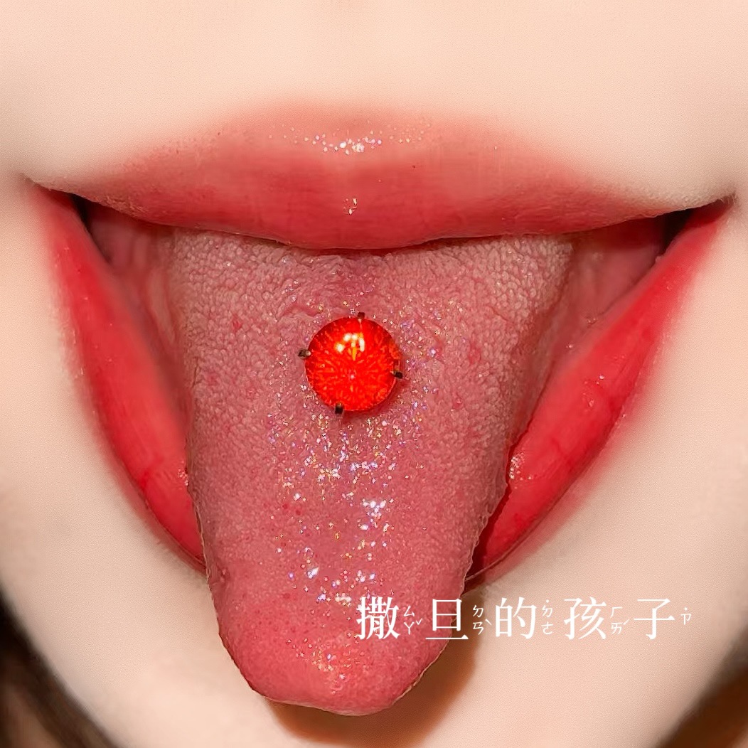 Satan's Child Gilded Half Summer F136 Titanium Alloy Tongue Nail Drink Fireworks Cut Flash Tongue Nail Tongue Ring detail image 7