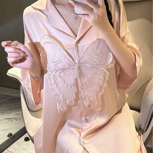 [butterfly dance fleeting shirt dress] new spring and summer ice silk nightgown thin butterfly sexy pure boyfriend wind sleep