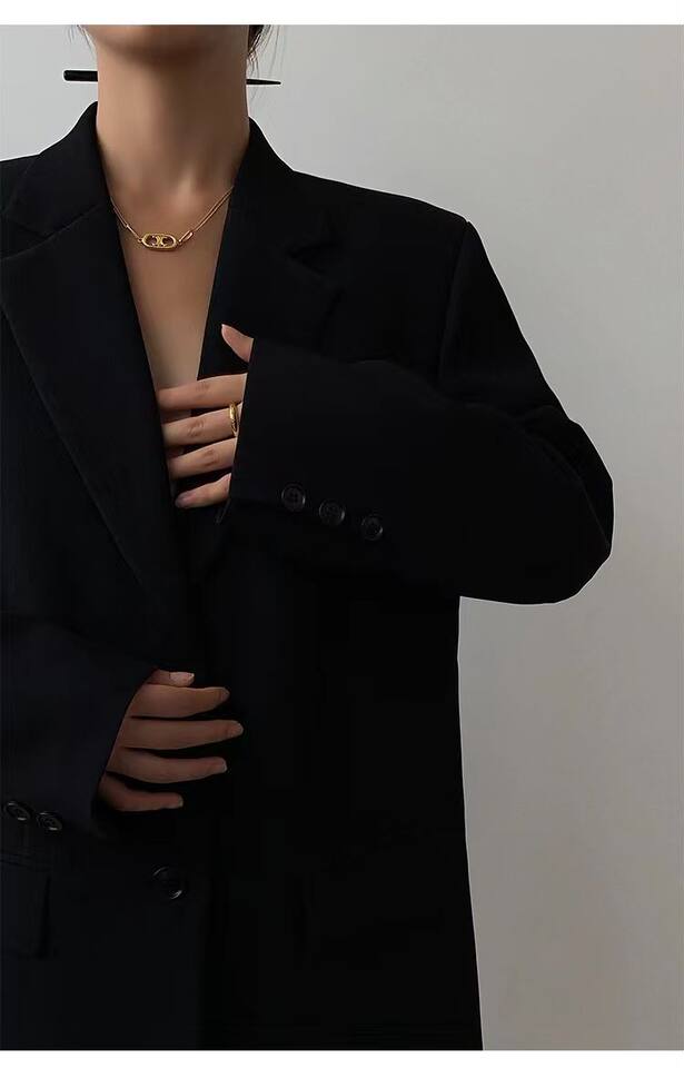 Áo blazer nữ dáng suông cổ vest hai nút tay dài phong cách Hàn Quốc — Màu đen [mẫu chất lượng cao], Nâu, màu xanh đậm, màu xám đậm chi tiết 10