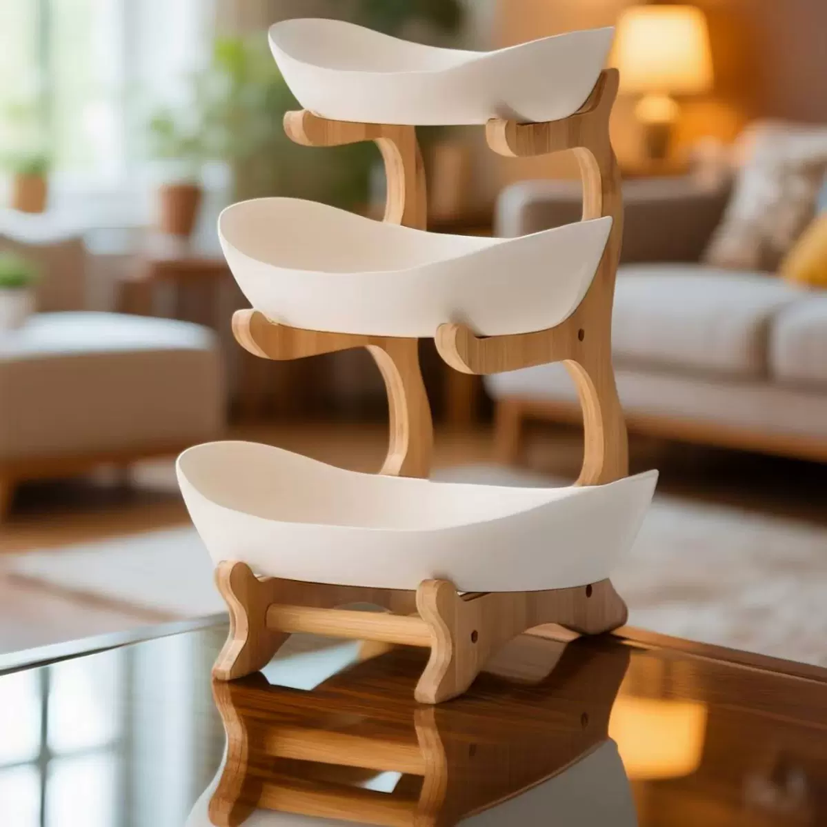 定制跨境多层水果盘欧式干果盘竹木架家用零食盘糖果托盘果篮定做