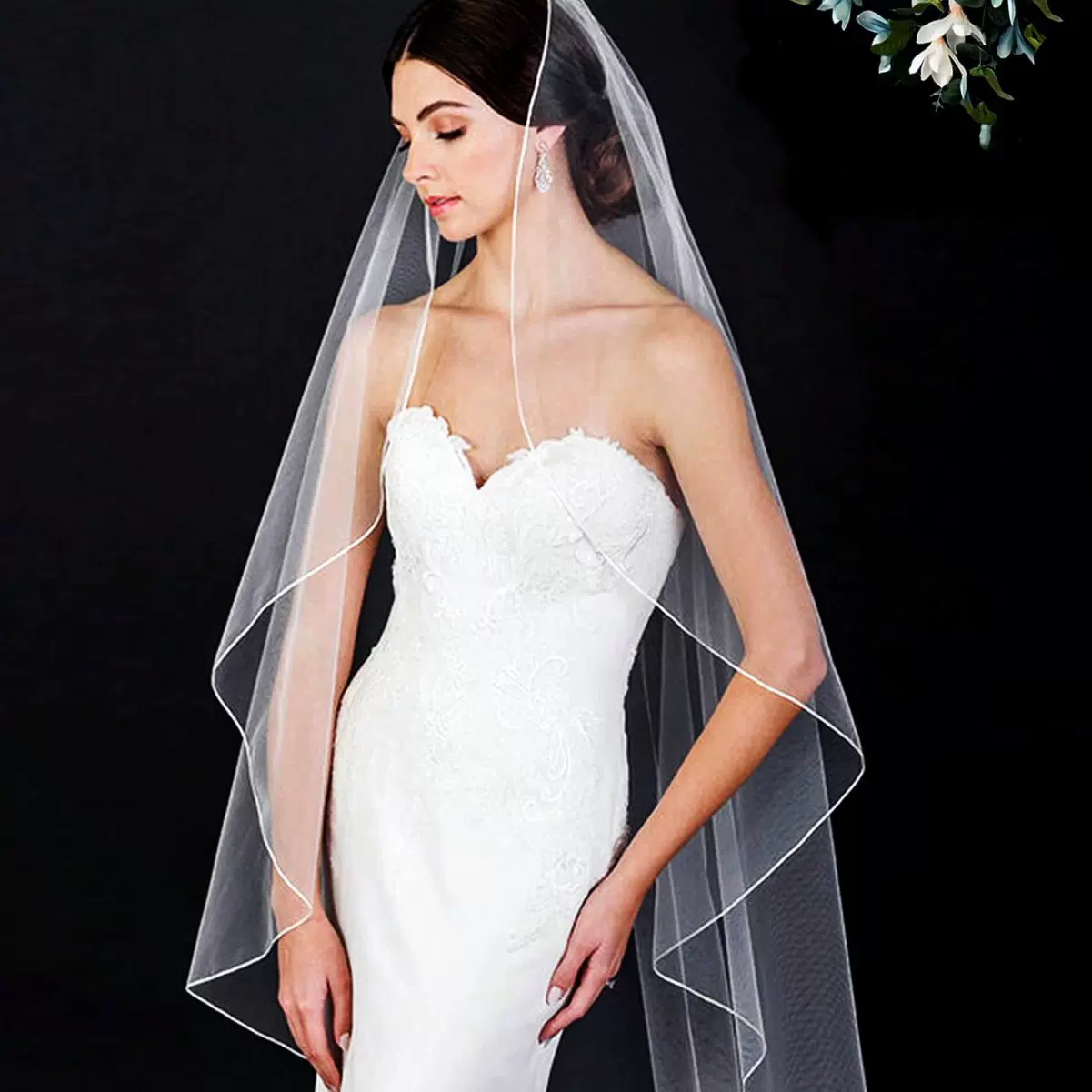 新款欧美跨境新娘头纱长款面纱单身婚礼派对简约风密拷单层缝发梳