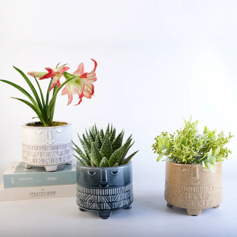 Средиземноморский стиль керамический лицо цветочный горшок ваза для цветов гончарный горшок настольные украшения мягкие украшения