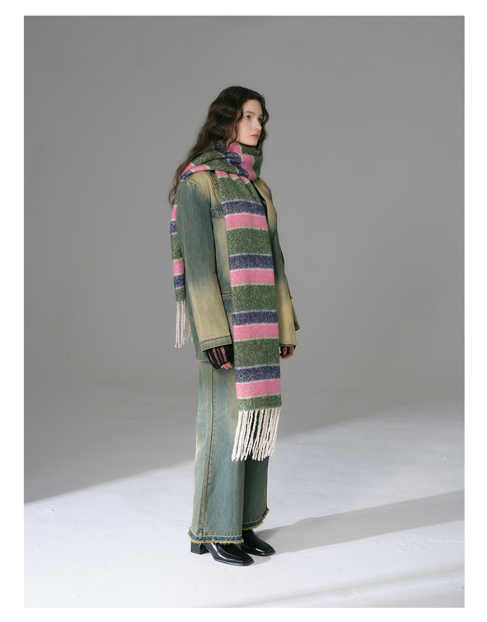 Bunter Gestreifter Fransenschal Für Damen Warmer Winterschal_voghion.com