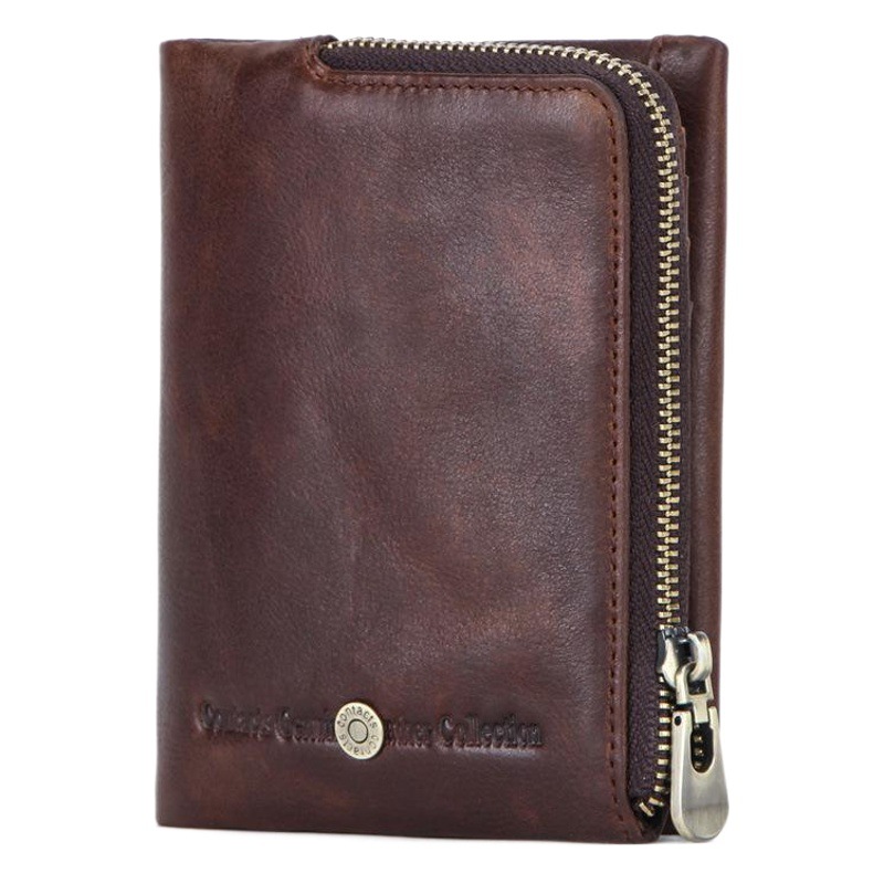 Black Angel RFID Anti-theft Brush Layer Cowhide Men's Wallet European and American Fashion Zipper Coin Purse Spot