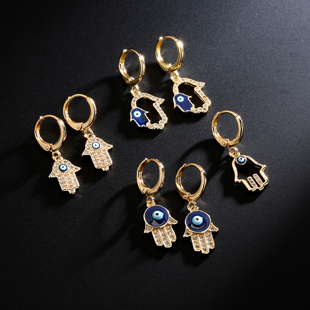 Fashion copper 18K gold drip oil zircon hand earrings female