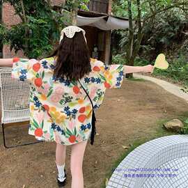夏日油画-碎花度假感短袖衬衫女宽松夏威夷港风衬衣盐系学院风