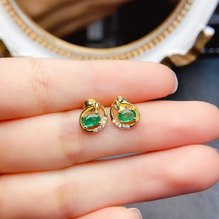 New natural emerald earrings S925 silver inlaid main stone 3*5mm Joker net red explosions women's jewelry wholesale