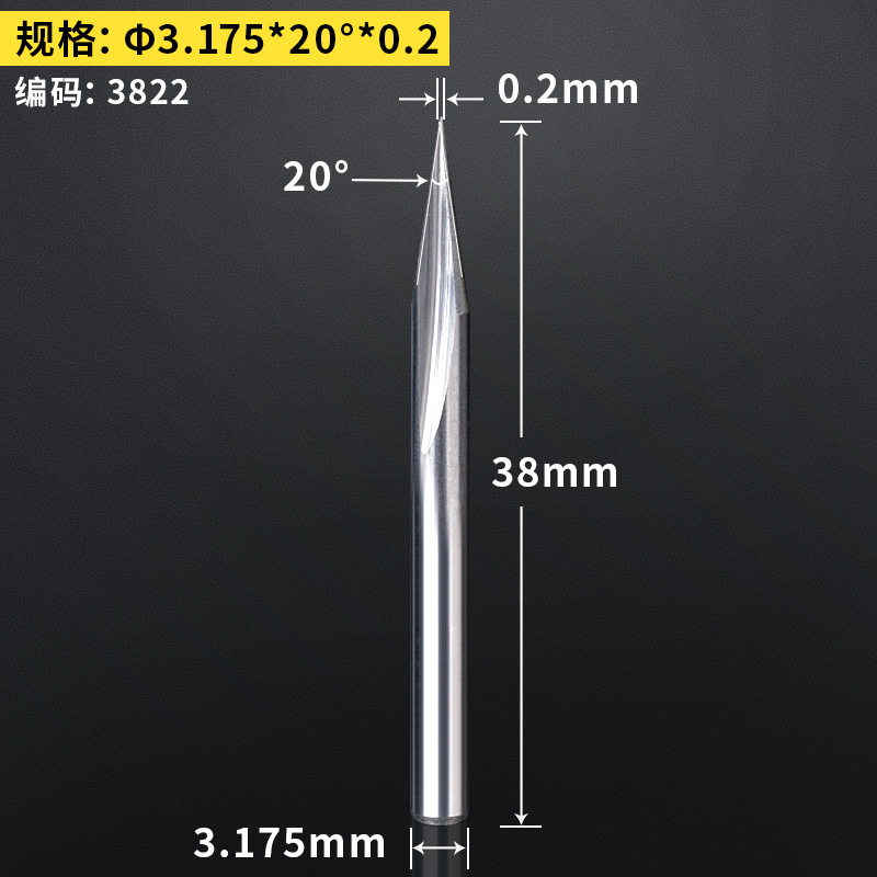 Huhao 3.175/4/6mm doble hoja recta ranura afilado Cuchillo CNC cónico cuchillo grabado máquina herramienta cuchillo de alivio profundo