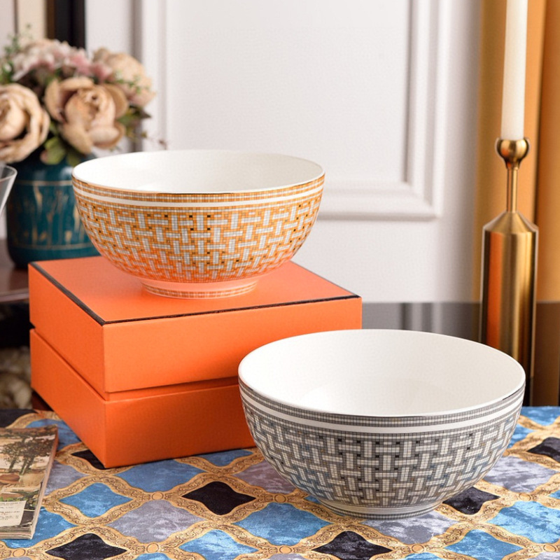 European-style bone china large soup bowl upscale hotel ramen bowl luxury restaurant salad bowl cross-border ceramic tableware manufacturers