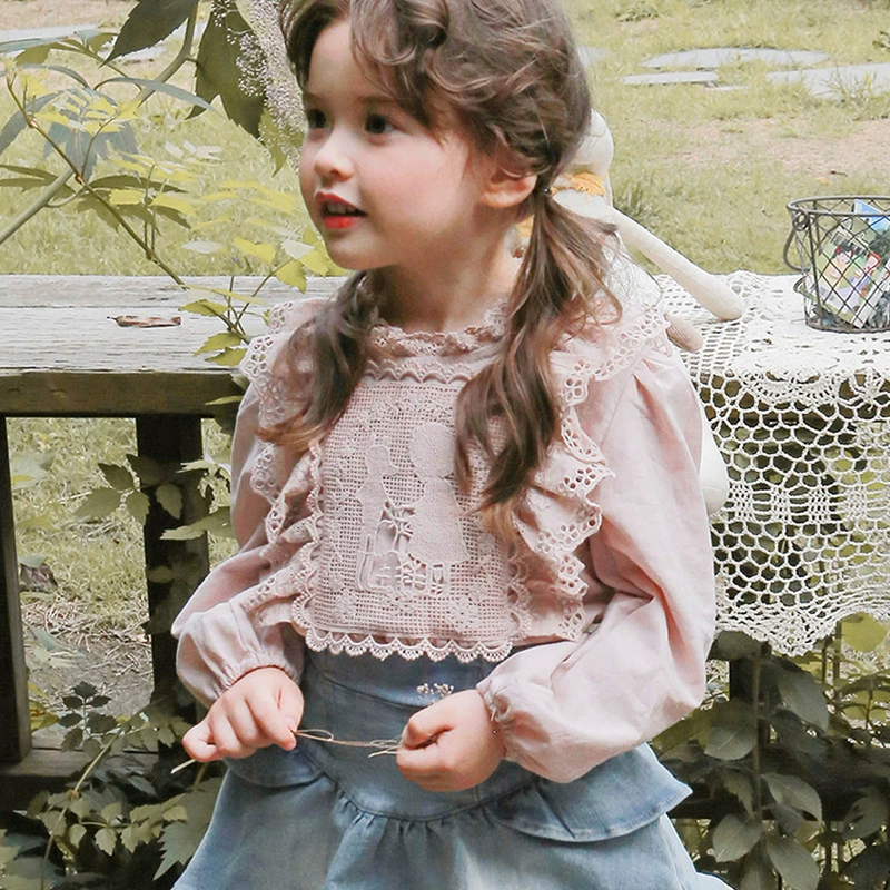 Autumn children's shirt, cute lace T-shirt, western style, lace dress
