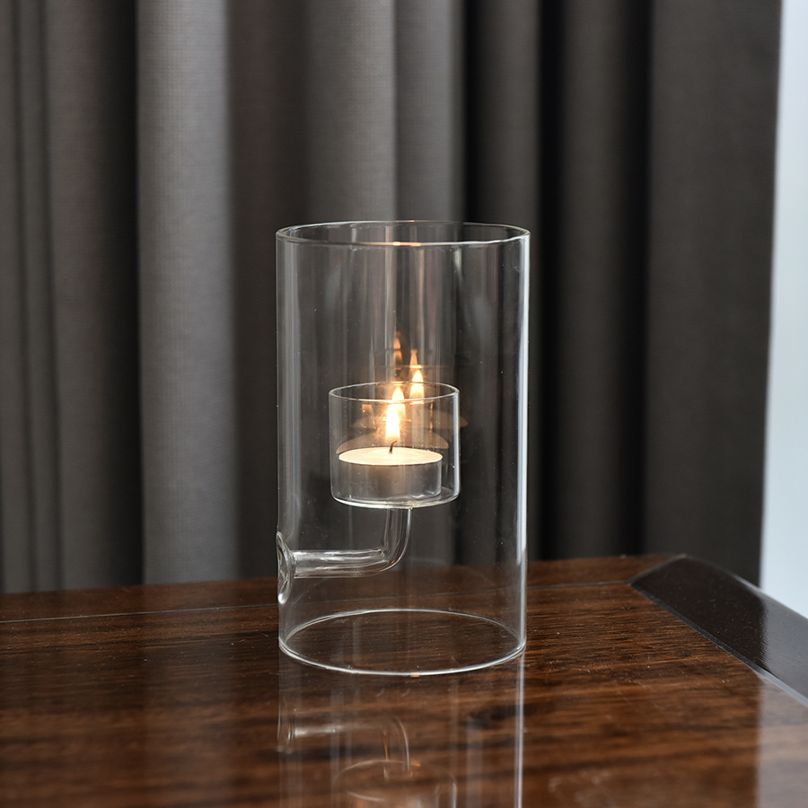 Candelaria de vidrio europeo creativo, elegante vela transparente a prueba de viento, cena cálida y romántica a la luz de las velas, decoraciones para el hogar