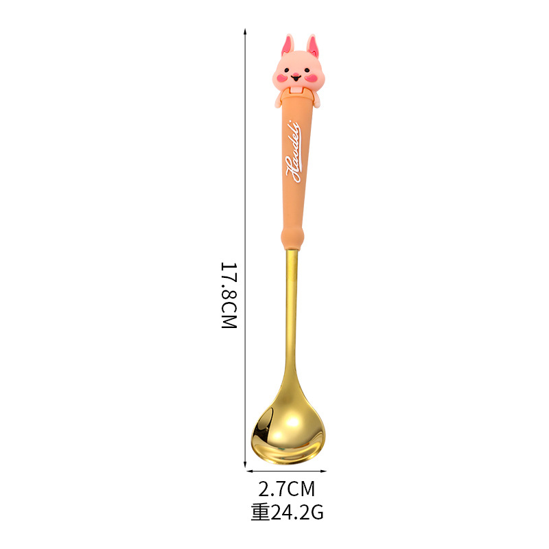 Lindo cuchara Tenedor vajilla traje portátil de dibujos animados de alto aspecto mango largo cuchara pequeña de acero inoxidable conjunto de dos piezas para niños