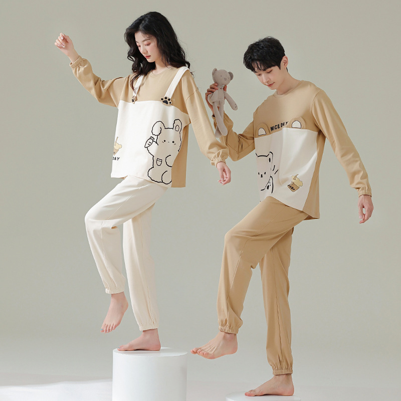 Pareja de pijamas de las mujeres de primavera y otoño de algodón puro de manga larga lindo Internet celebridad oso prendas de vestir exteriores de los hombres de otoño e invierno homewear traje