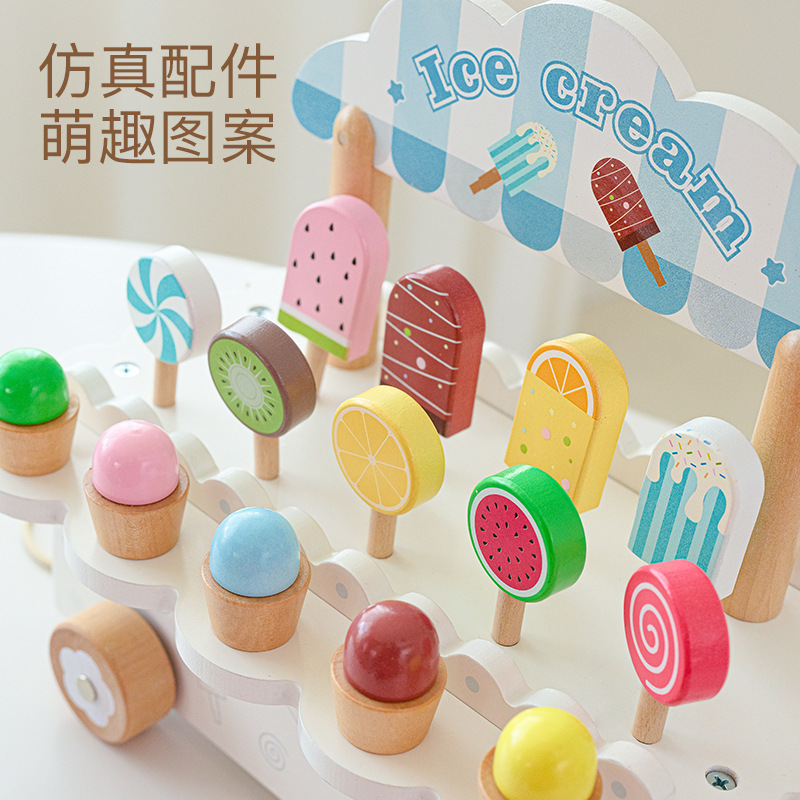 Helado de madera para niños, venta de helado de simulación para bebés, coche de helado noble danés, juguete de juego educativo