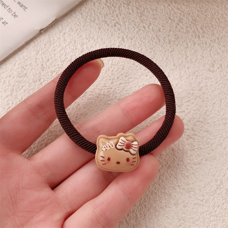 Curry crema kt gato base coreana de alta elasticidad cuerda de cabeza de pelotas de nicho simple anillo de pelo de banda de goma adornos para el pelo