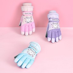 可爱卡通小兔子儿童滑雪手套冬季户外玩雪保暖毛绒骑行防水手套