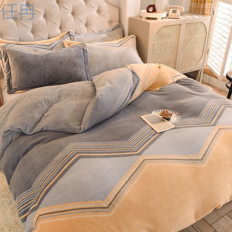 Xkw Thickened Milk Velvet Four-Piece Set, Flannel Coral Fleece Double-Sided Plush Fleece, Class a Bed Sheet and Duvet Cover for Bed Use Xkw Thickened Milk Velvet Four-Piece Set, Flannel Coral Fleece Double-Sided Plush Fleece, Class a Bed Sheet and Duvet Cover for Bed Use