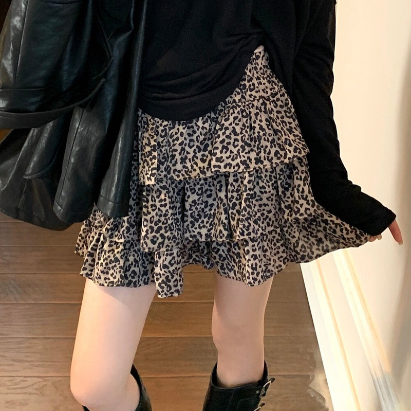 十三行复古设计感高酷辣腰显瘦豹纹蛋糕裙短裙女装2025秋季半身裙|undefined