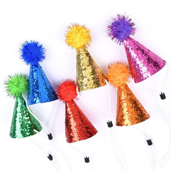 Amazon Cat Dog Pet Hat Birthday Dress Party Hat Glitter Powder Color Hair Ball Hat Kitten Birthday Hat