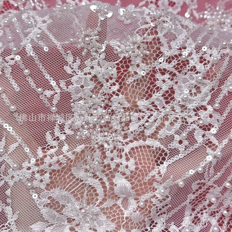 Pequeño bordado de perlas pestañas hechas a mano tejido de encaje vestido de fiesta de cumpleaños vestido sexy colgante vestido de tela