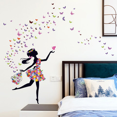 NC2-85 Flower Fairy Decor Backdrop Sticker for Girls, Elf Butterfly English Bedroom Sticker Waterproof Foreign Trade Wall Decal