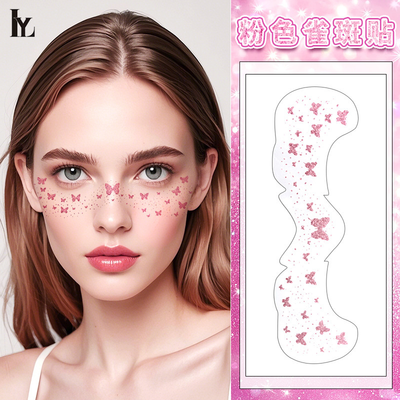 European and American Style Glitter Pink Freckle Stickers, Glitter Tattoo Stickers, Temporary Makeup Stickers for Adult Stage Performances and Party Events