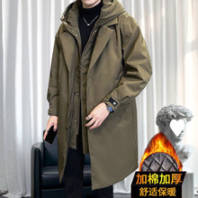 2024秋冬季新款男士连帽中长款棉服风衣男宽松大码胖子男装棉衣潮