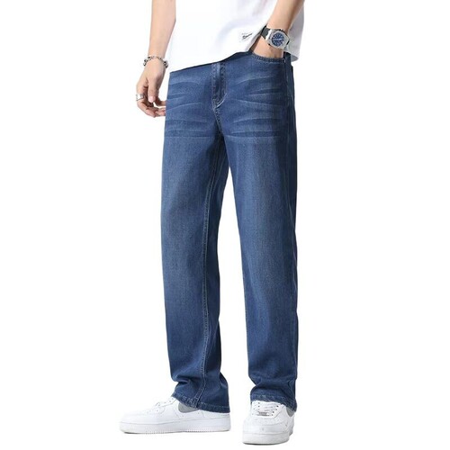 Men's Tencel Jeans 2025 Summer Thin Loose American Retro Straight Leg Cool Casual Business Long Pants