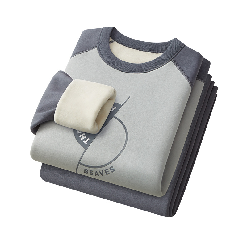 Juveniles ropa interior cálida para hombres más cachemira espesa antibacteriana antiáccaros estudiantes chaqueta de cuello redondo cachemira pantalones de invierno