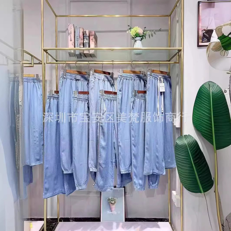 Tencel Jeans 25 Summer Fashion Youthful Versatile Lightweight Soft Straight-Leg Elastic Waist Women's Pants Brand Discount Wholesale