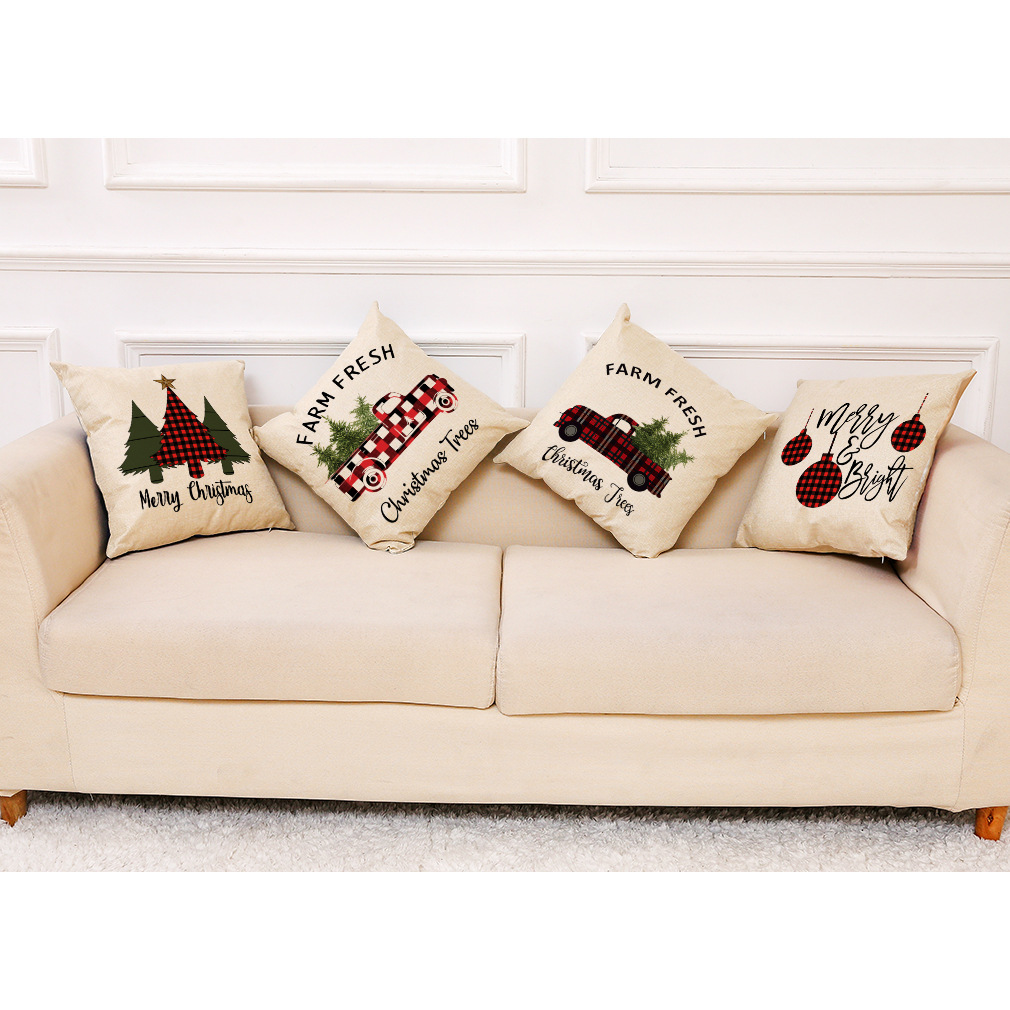 wish 亚马逊新款艺术圣诞节棉麻抱枕套 汽车抱枕家居沙发靠垫批发