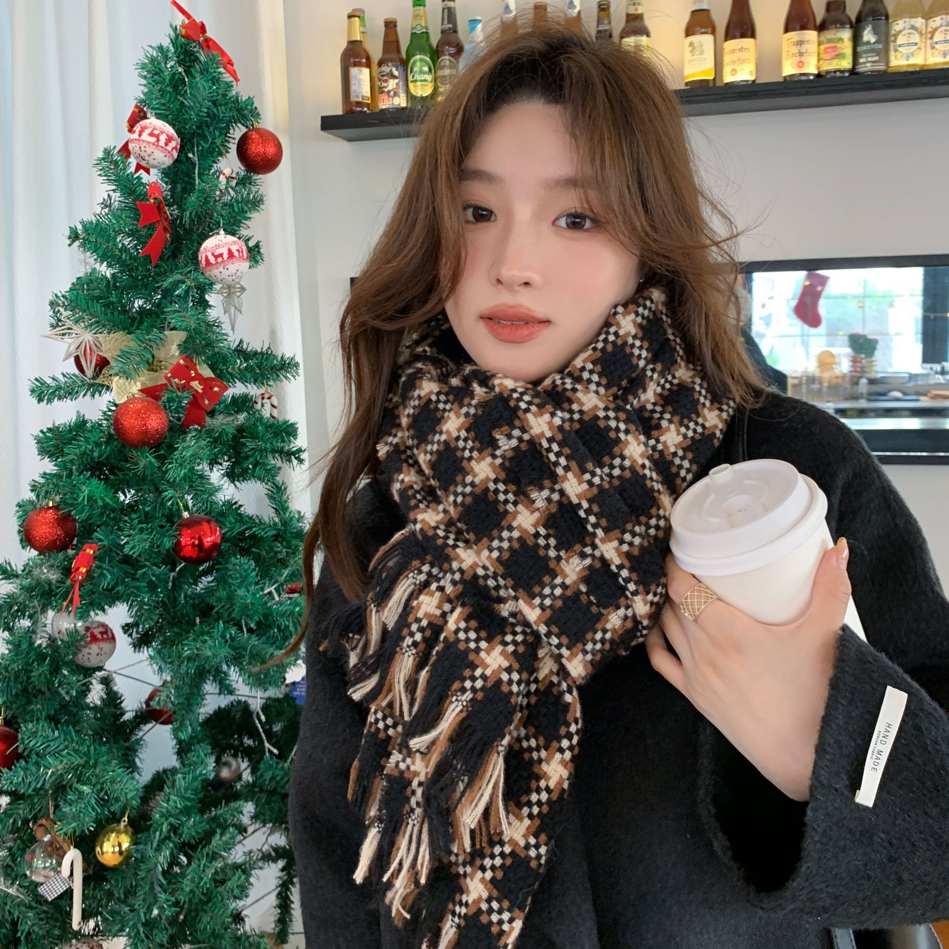 Otoño e Invierno nuevo ins tablero de juego Plaid bufanda de punto de las mujeres dulce todo-Partido cálido bufanda retro contraste color Plaid bufanda