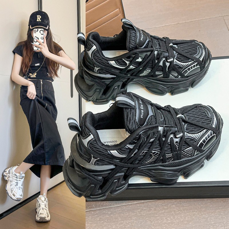 炸街一脚蹬厚底老爹鞋女2025夏季新款蜘蛛绑带增高运动休闲鞋潮流|undefined