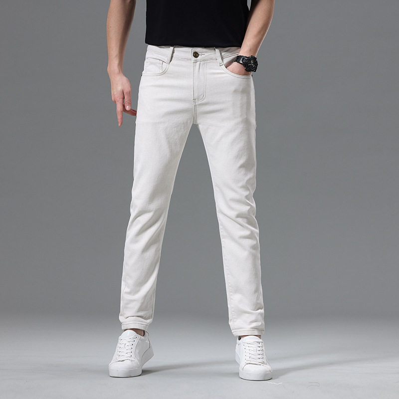 [Hot-Selling Slim Jeans] Ivory White Stretch Small Straight-Leg Embroidered Business Pants Spring and Summer Breathable Commuting New Style