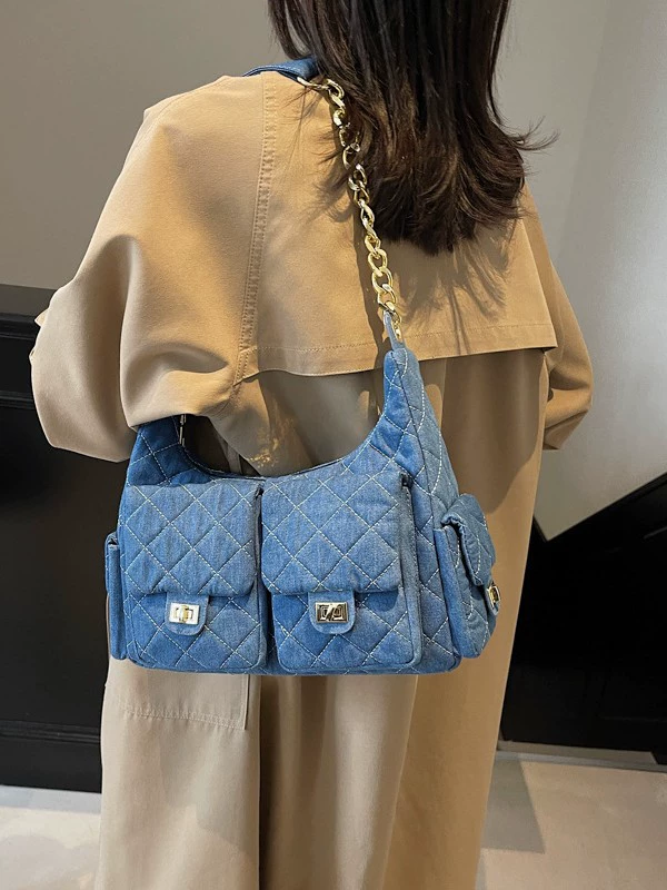 Small design denim shoulder bag, demi-season phone bag