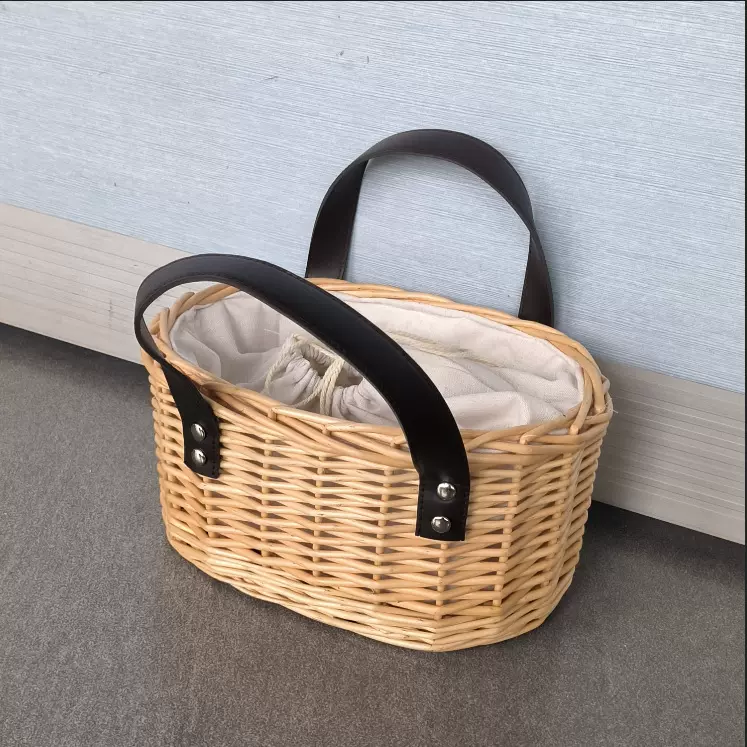 藤编提手篮子 女包配饰柳编收纳筐 礼品水果花卉篮 买菜手提篮 潮