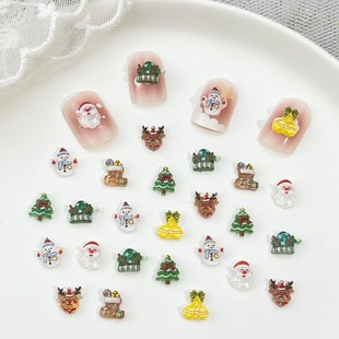 2025 Cross-Border Christmas Cartoon Nail Art Accessories Cute Mini Christmas Tree Snowman Resin Diamond Wearable Nail Accessories