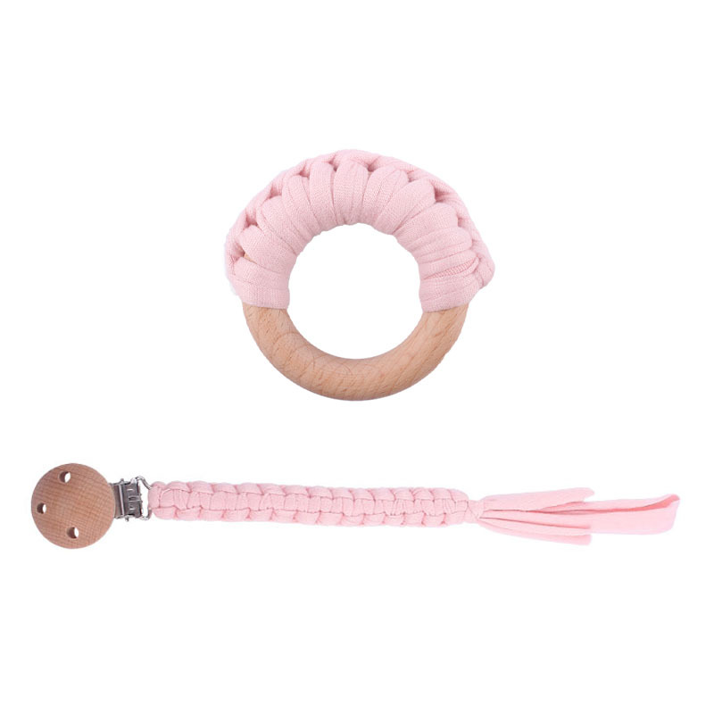 Nuevo bebé suministros haya clip calmante bebé algodón tejido chupete cadena haya anillo mordedor juguete traje