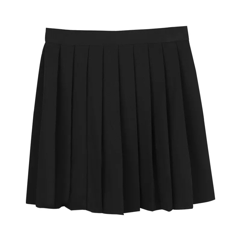 (2개) 원래 JK 솔리드 컬러 스커트 여성 여름 블랙 하이 허리 슬리밍 학생 학업 스타일 짧은 스커트 화이트 톱 세트