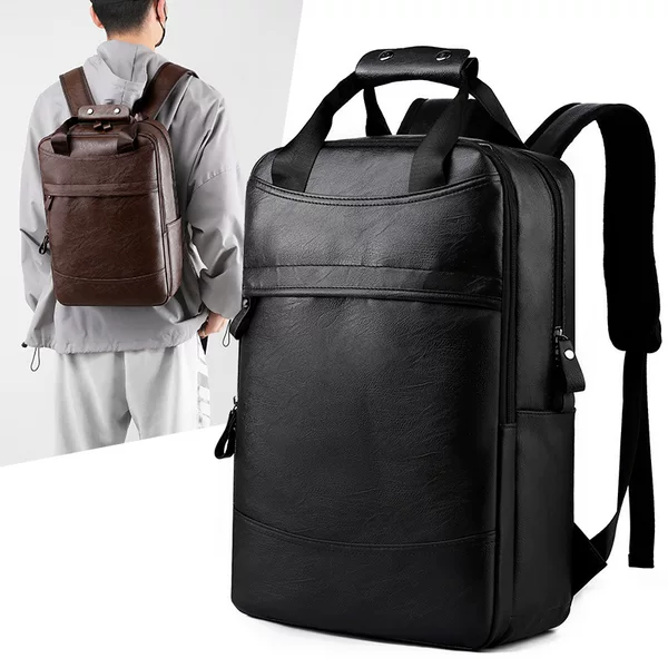 Backpack Men's Large Capacity Business Leather Computer Backpack Men's Fashion Trendy Junior High School High School College Student Schoolbag
