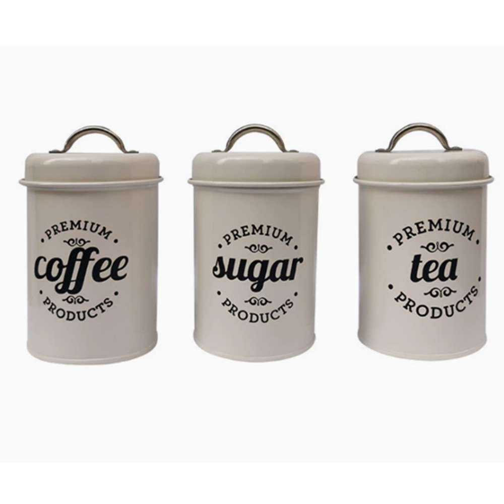 Amazon tarro de almacenamiento de hierro tarro de té de metal al por mayor cocina tarro de almacenamiento de hierro tarro de tres piezas de café sellado