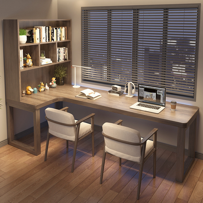Carefully Selected All Solid Wood Bookcase with Storage Rack Corner Desk Bookcase Double Children's Study Table Log Semi-Surrounded Table