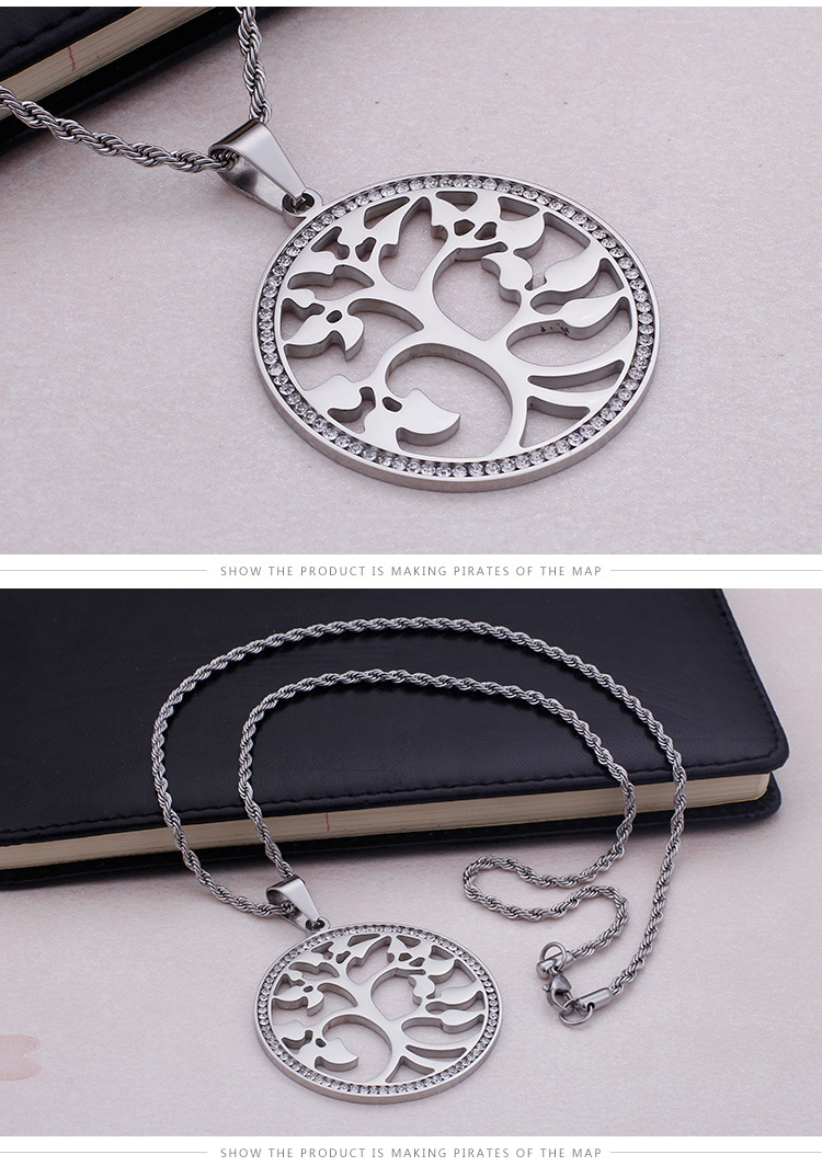 simple tree of life hollow stainless steel necklace earring set wholesale Nihaojewelry