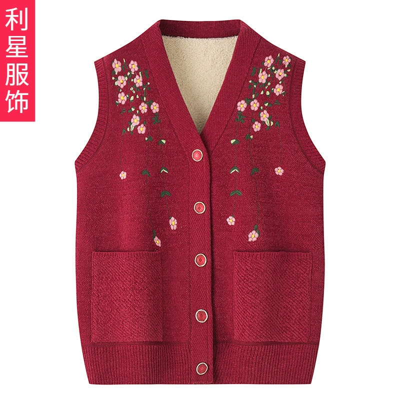 Жилет Для Бабушек Весна и осень на флисовой подкладке Жилет для 70-летней леди с вышивкой Одежда для пожилых мам Кардиган Жилет для женщин