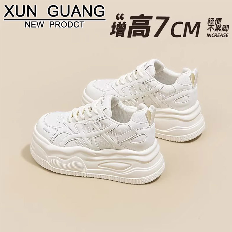 Thick-Soled Genuine Leather White Shoes for Women 7cm Height-Increasing Women's Shoes 2025 Autumn and Winter New Casual Sneakers Soft-Soled Platform Shoes Thick-Soled Genuine Leather White Shoes for Women 7cm Height-Increasing Women's Shoes 2025 Autumn and Winter New Casual Sneakers Soft-Soled Platform Shoes