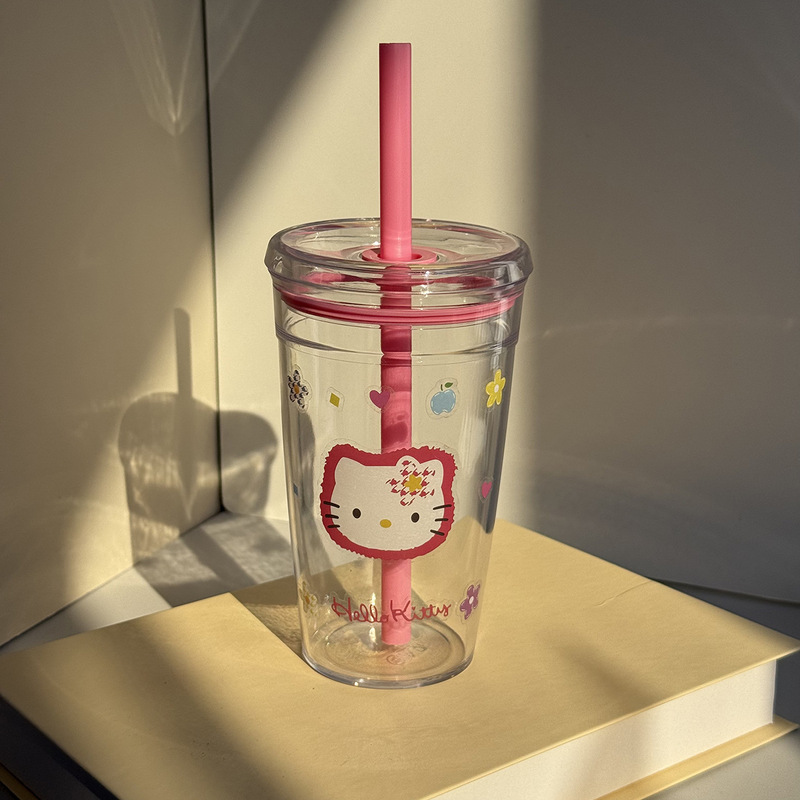 新しいかわいい漫画のコーヒーカップ、見栄えの良い、高温耐性、蓋付きストローカップ、学生オフィスホームプラスチックカップ|undefined