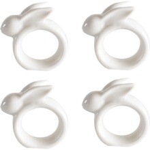 复活节兔子陶瓷餐巾环6件套 复古白色兔子餐巾环支架