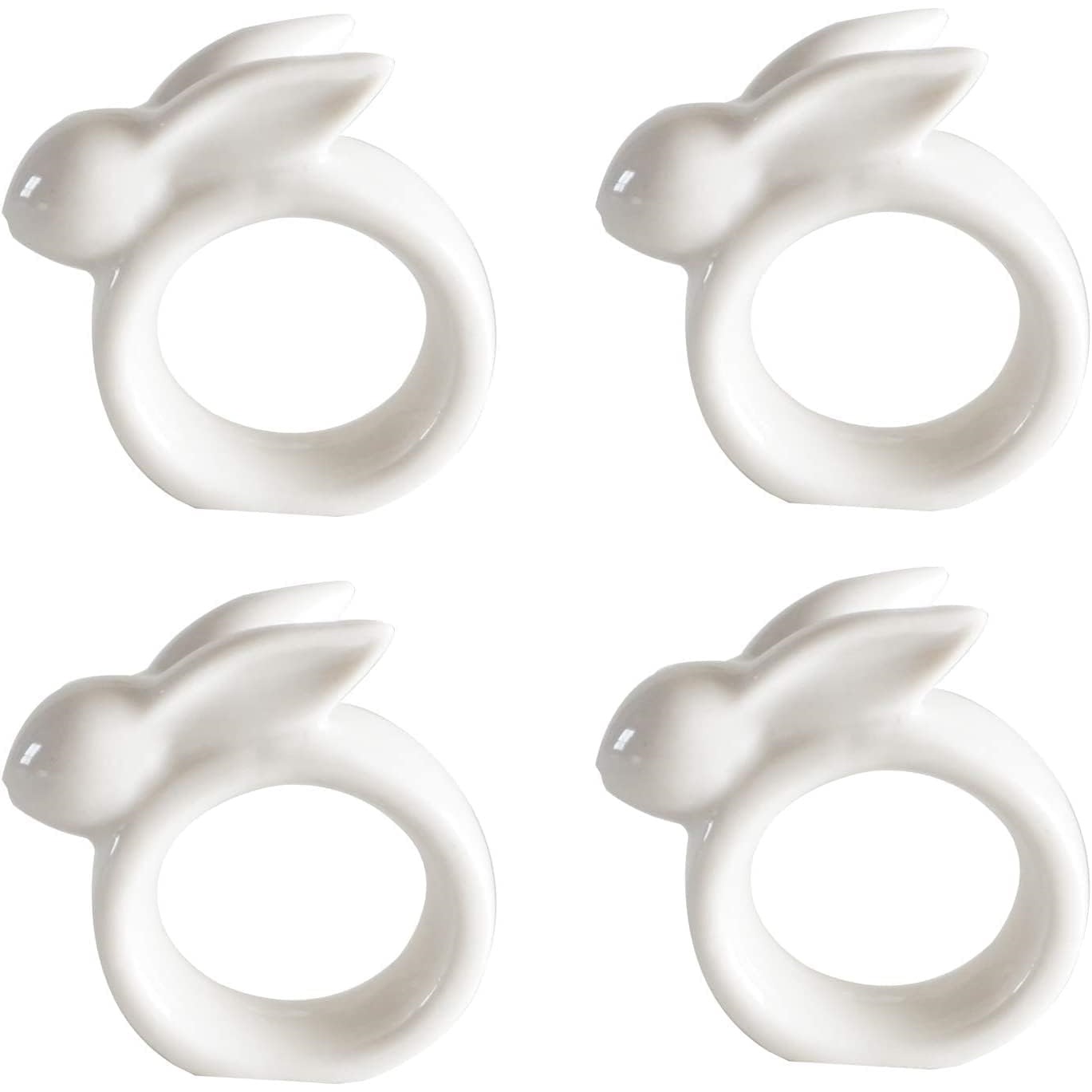 复活节兔子陶瓷餐巾环6件套 复古白色兔子餐巾环支架